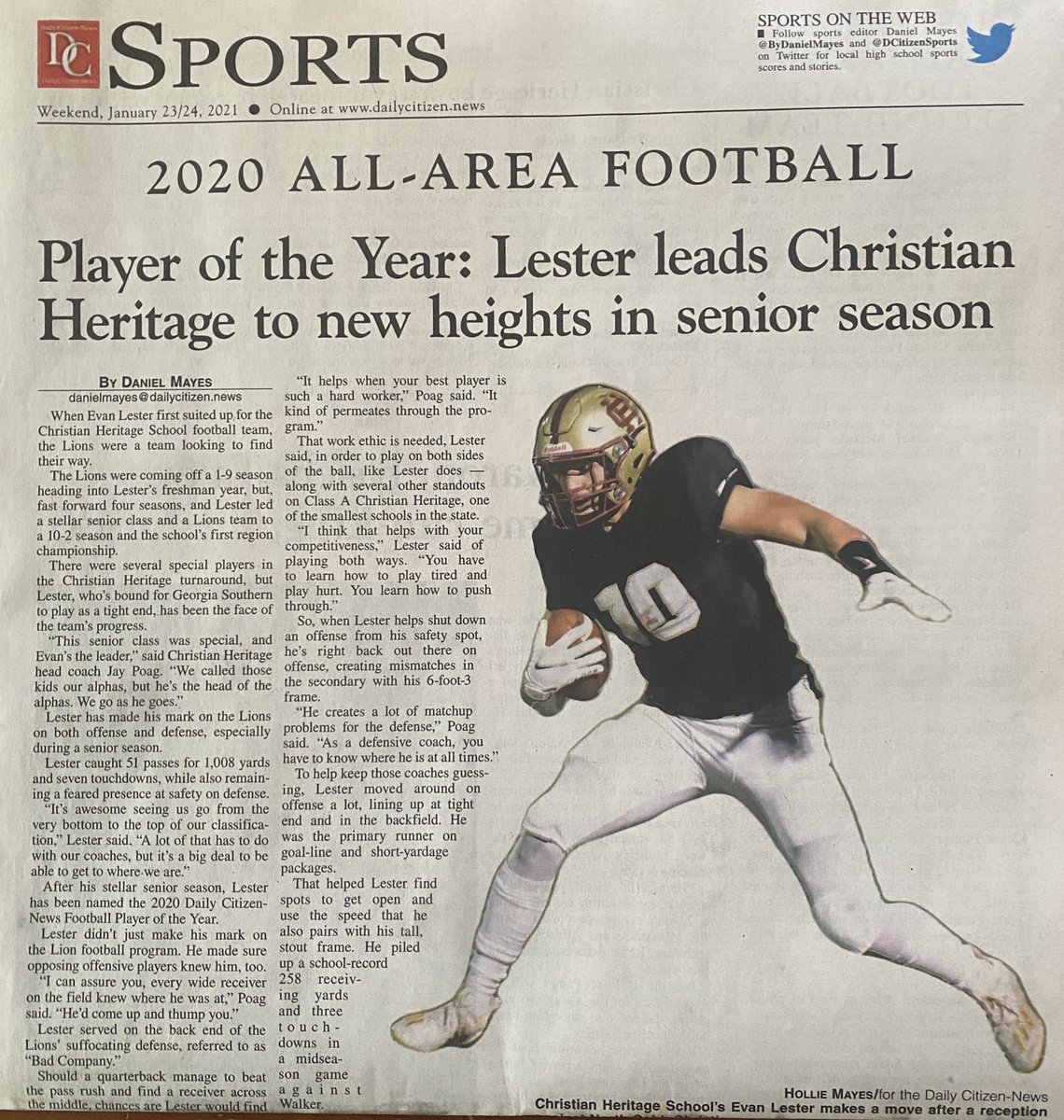 What a week it’s been for the Lions to culminate such a special season!  Thanks to @DCitizenSports for all that they do for our local sports teams.  
Another very deserving award for Evan Lester as the ‘Area Player of the Year’!  10 Lions named to 1st Team! #LIONPRIDE