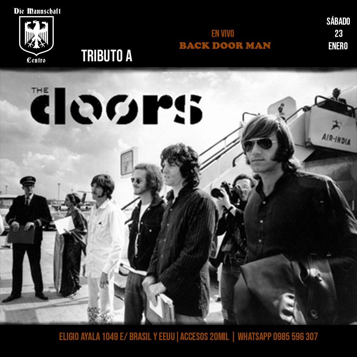 diemannschaftpy's tweet photo. HOY SABADO 23/01 de 
MÚSICA en vivo Tributo a @thedoors por #backdoormen en vivo
en DIE MANNSCHAFT CENTRO
*En DIE MANNSCHAFT paseo_carmelitas TRIBUTO al ROCK CLÁSICO 🤘🏻 por ABIGAIL en vivo
ABRIMOS 18hs Ambos Bares
*📲0985596307
Música en vivo 22hs
Prost!🍻🇩🇪🇵🇾 https://t.co/6cIGx6lNeE