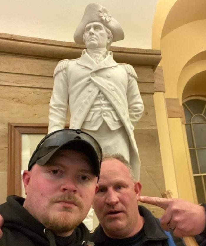 SGT T.J. ROBERTSON and OFFICER JACOB FRACKER ROCKY MOUNT, VIRGINIA, wrote: “CNN and the Left are just mad because we actually attacked the government who is the problem and not some random small business … The right IN ONE DAY took the f——— U.S. Capitol. Keep poking us.”