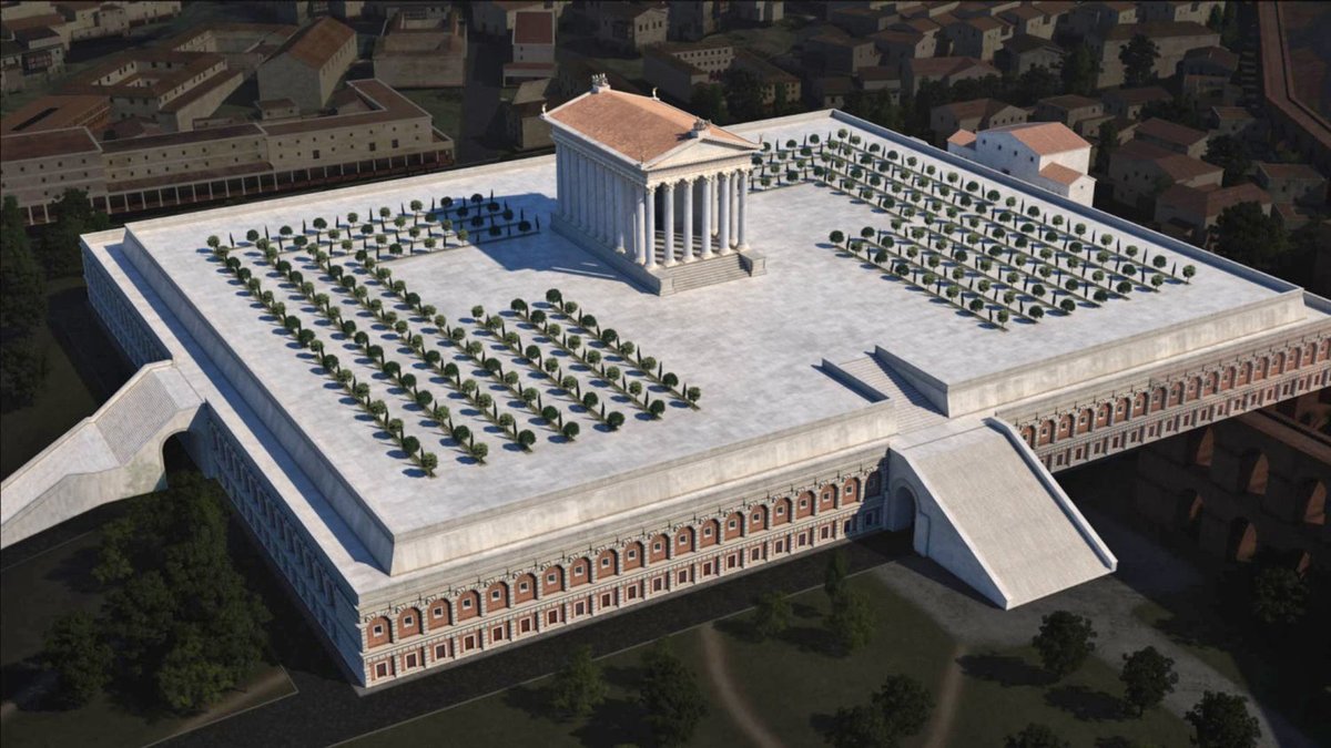 3) The sprawling temple complex sat on a gigantic podium that spread across the Caelian Hill, measuring 180 x 200 metres; with towering retaining walls of travertine that raised the structure 20 metres above the valley below.  #LostRome