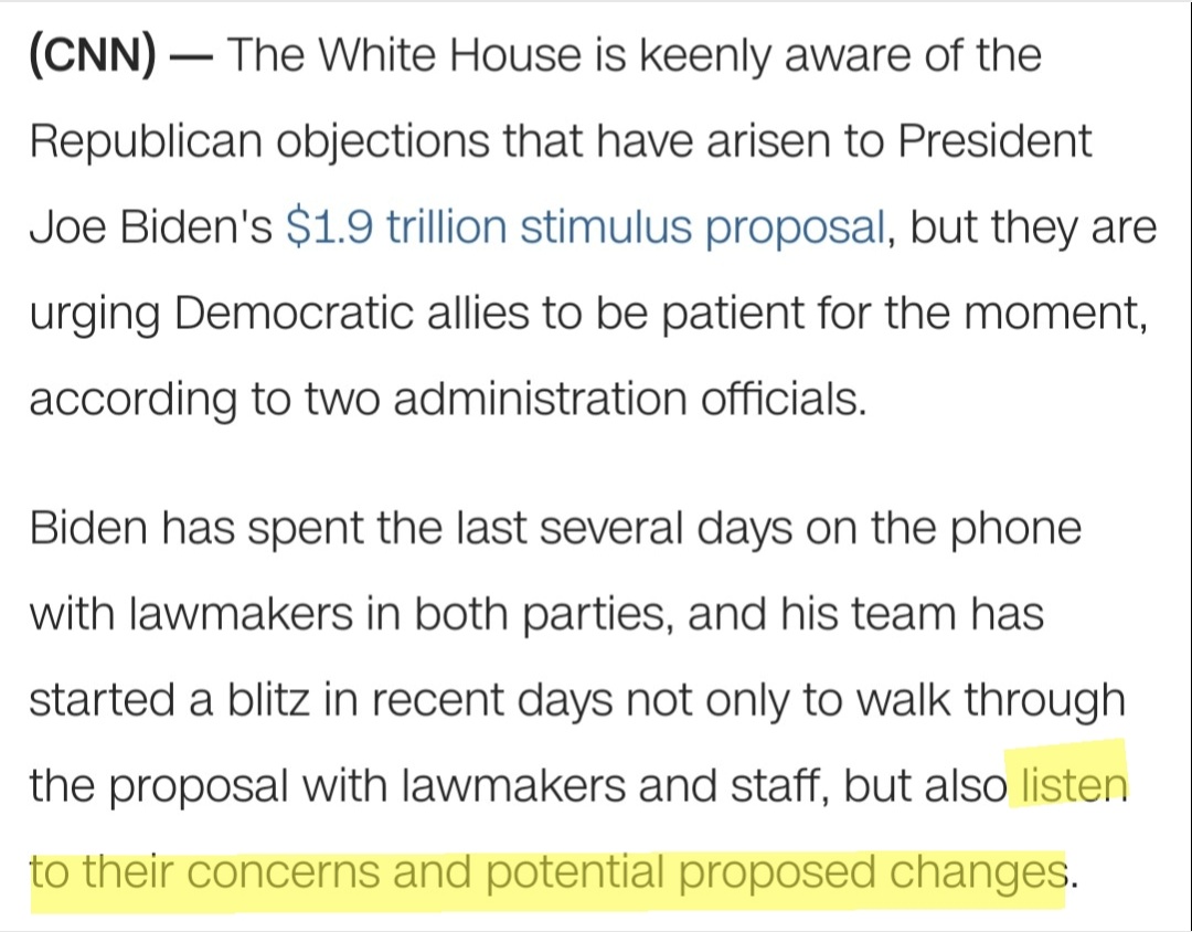 why does that matter? because it won't all happen. biden is politely asking for the bare minimum, and we're going to get less than that because of it.that's what happens when you insist on a bipartisan solution with republicans.this is bad strategy informed by class loyalties