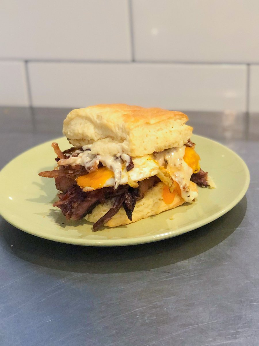 sunrise_memphis's tweet photo. Weekend specials: Brisket biscuit-with egg, cheddar, onion straws and white bbq sauce 

Brisket Benedict- poached eggs, chipotle hollandaise, onion straws, lime creama 

And don’t forget, we’re at 50% capacity now! Woo! 🤘 https://t.co/FSuuYBdPF5
