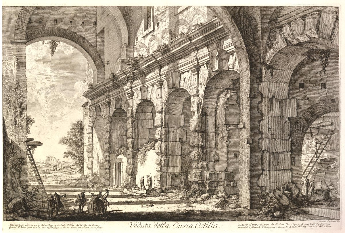 14) The famed artist Piranesi etched these surviving travertine arches from the substructures of the Claudian temple around 1760, mistakenly identifying them as animal cages associated with the nearby Colosseum.  #LostRome