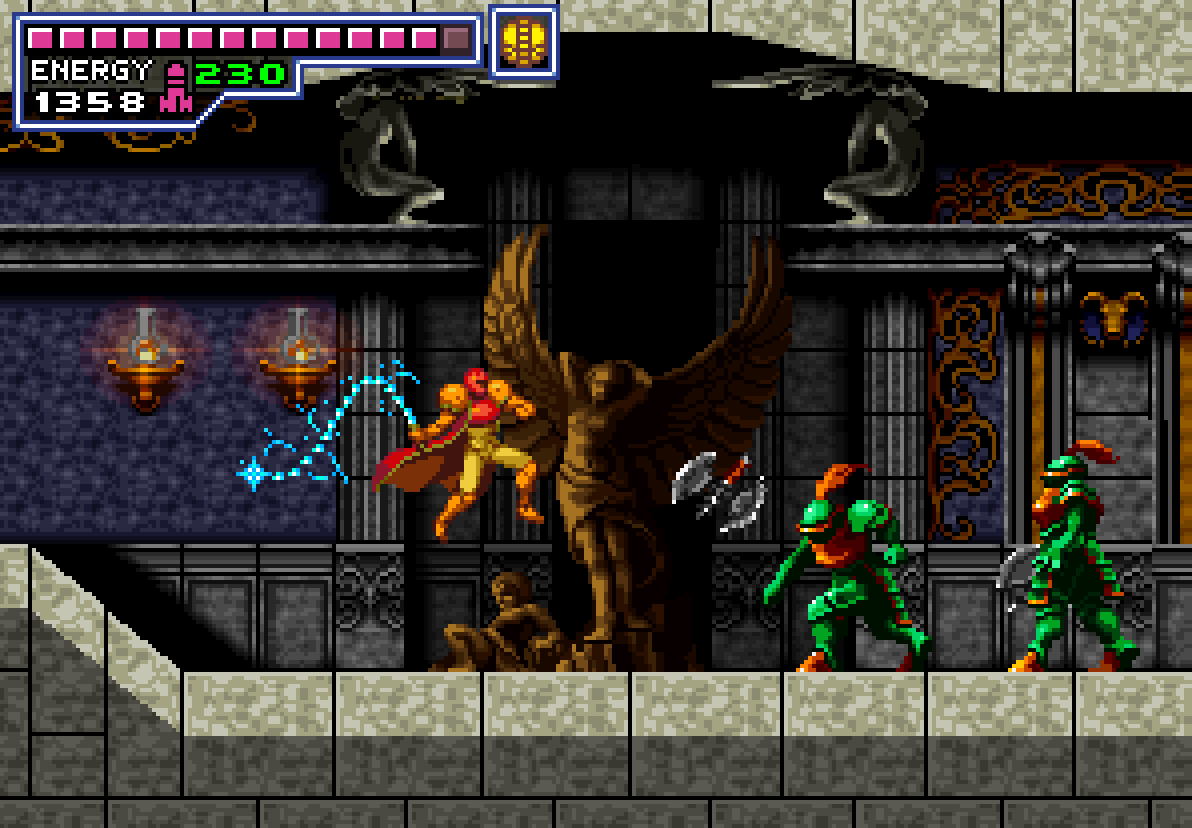 #Samus in #Castlevania SotN
Part of my #Metroid Crossover series

Tell me other pixel art games I could insert her in 👾