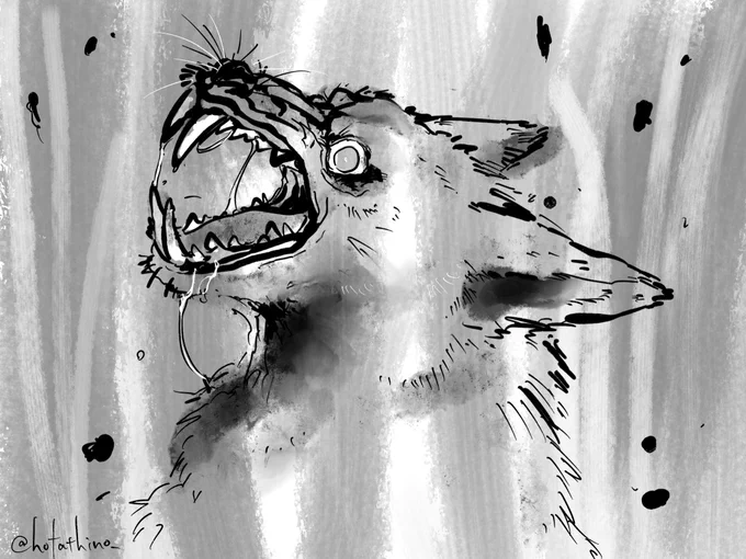 こちらは昨日カツンさんの新曲名が「Roar」(=咆哮)と聞いて勢いで描いていたけど、実際に聴いたら曲の雰囲気全然違って行き場をなくした絵。 