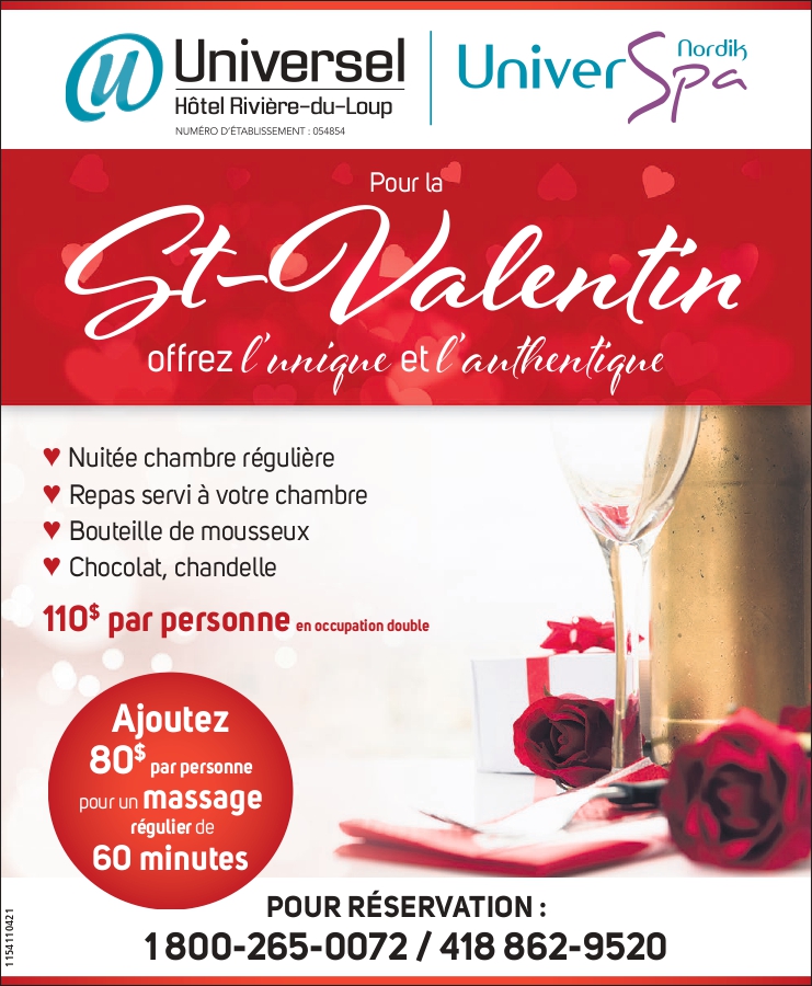 Unique et authentique <a href="/universelrdl/">Hôtel Universel Rivière-du-Loup</a> <a href="/UNordik/">UniverSpa Nordik</a>