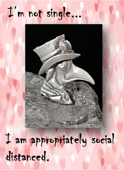 PewterSheldon's tweet photo. No need to feel awkward #valentinesday2021 #PlagueDoctor has the solution. #artisanmadejewelry #sheldonpewter #plaguedr https://t.co/gRQdYfOsu3