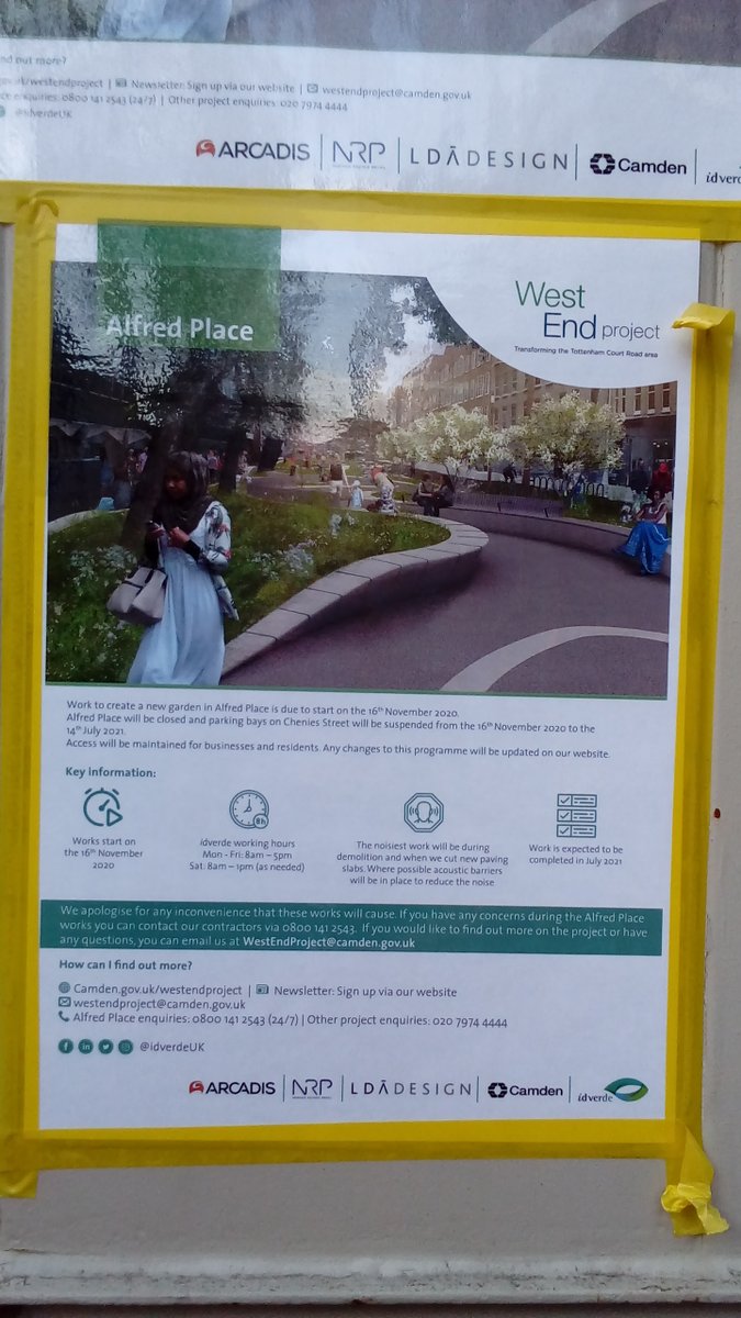 LDN_LS's tweet photo. Excellent to see @CamdenCouncil pressing on with #WestEndProject and beginning the transformation of Alfred Place. Early days but great to see work going on. https://t.co/Nyfe8LwOMW