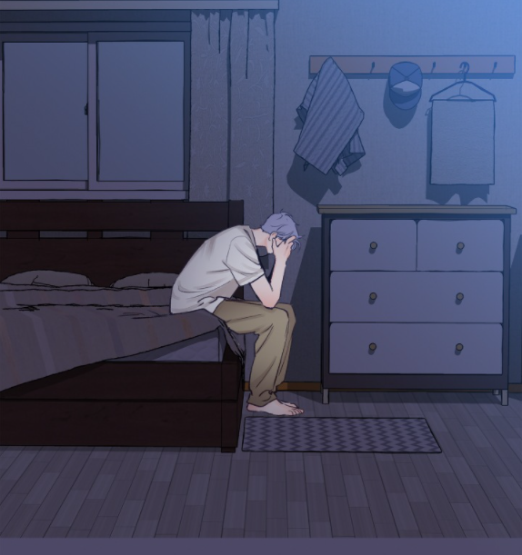 Yool goes through a depressive episode, he doesn't talk to his boyfriend, he (presumably) stops taking his medication for a bit, and he falls deep into this pit of self-loathing and unease. The difference between the tidiness of his room is enough to show that this slump has+