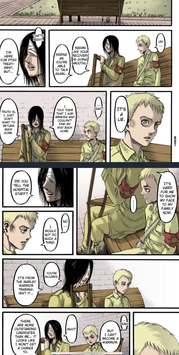 3. Furthermore, the author uses the reference of home for Eren, to portray Eren can’t face Mikasa, which he feels he can’t tell them his problems as he doesn’t want to burden Mikasa with his destined fate. Eren makes the assumption that the girl was a talented candidate.