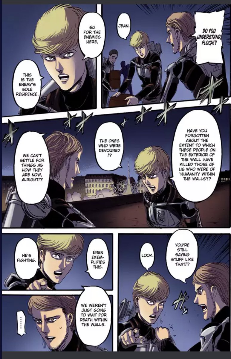 11. Secondly, Mikasa tells him what he has done is wrong and he has killed civilians. Even floch said Eren is the “devil”, in which Eren embraced. This further proves how Eren has to succumb to his fate, in which something he didn’t want to do. Eren’s character didn’t break.