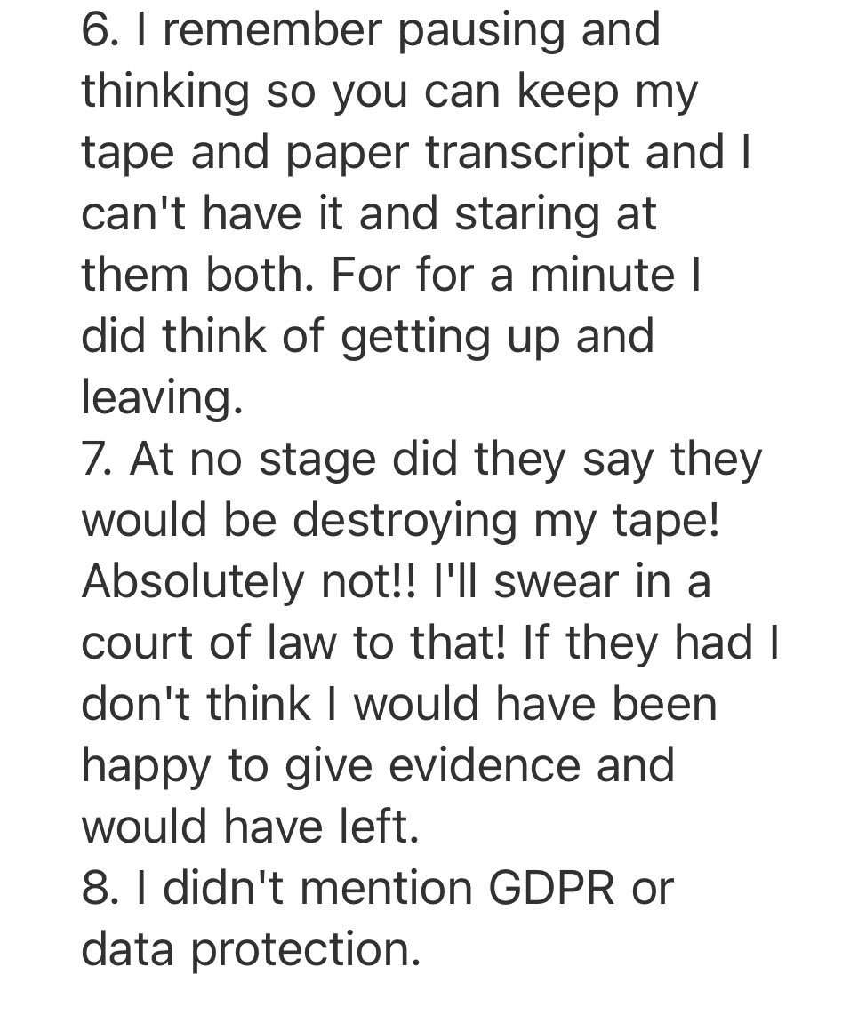 Witness account continues.As I understand it, the legal basis claimed by the Commission for the destruction of the audio records of testimony was “informed consent”.It stresses witnesses were all told in advance of this plan and gave their testimony knowing this condition.