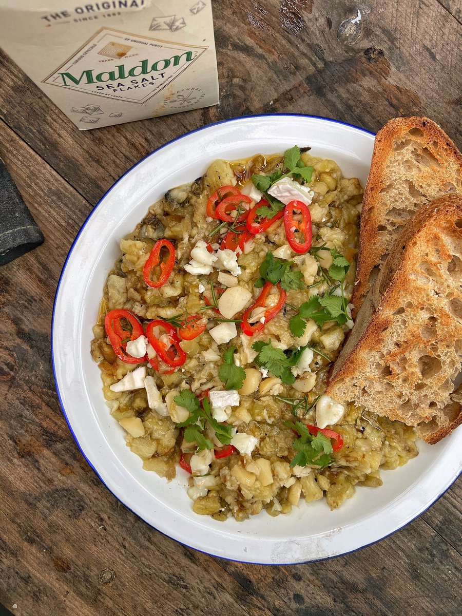 Aubergine, goats cheese, chilli &amp; rosemary 🔥