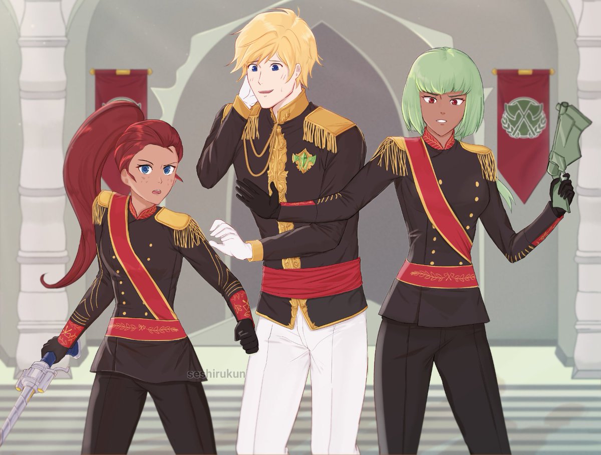 Prince Jaune, and his Royal guard: Ilia and Emerald (RWBY AU). pic.twitter....
