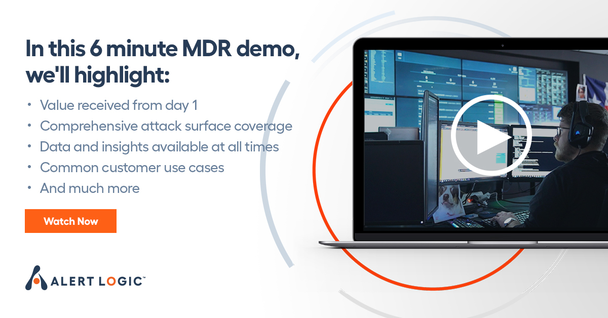 alertlogic's tweet image. Watch our 6 minute #ManagedDetectionandResponse (#MDR) demo to learn all about the value our customers receive from day 1, plus much more: 
okt.to/ZlmKLH