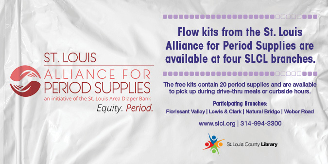 SLCL's tweet photo. Flow kits from @stlouisaps are available at four SLCL branches starting this week: Florissant Valley, Lewis &amp; Clark, Natural Bridge and Weber Road. The free kits are available to pick up during drive-thru meals or curbside hours. https://t.co/XAmExFc3S2 https://t.co/s0dfurkKbZ