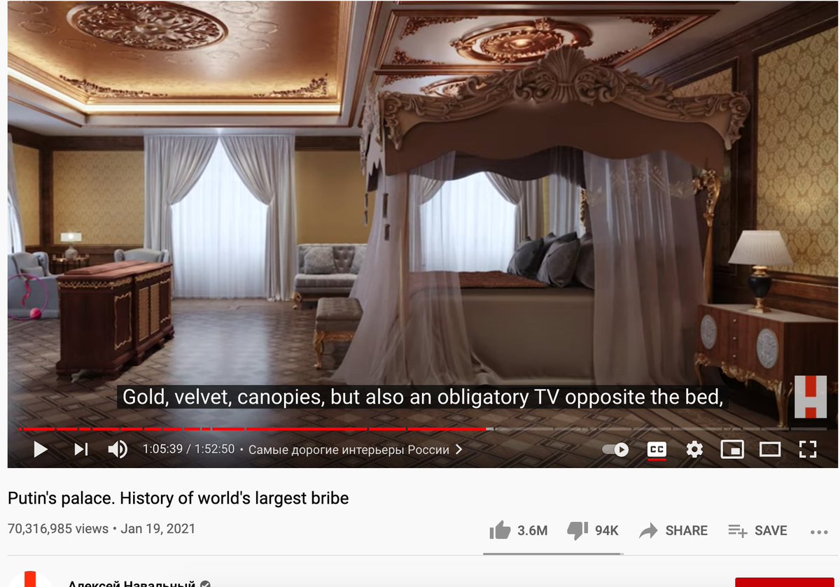 Below is the link to the video about Putin's secret Versaille released by Navalny's team after his arrest. ENGLISH SUBTITLES (turn them on!) It is a fun watch. Infuriating but fun. 