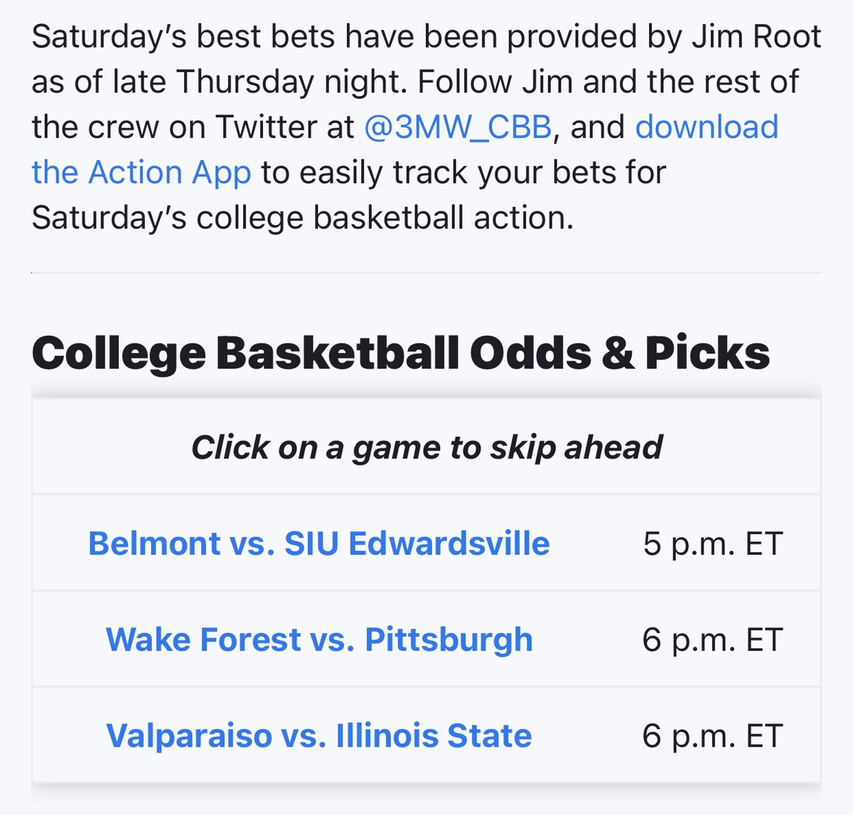 ⚪️ Belmont -17 (Play to -19)
⚪️ Wake Forest +4.5 (Play to +3)
⚪️ Valparaiso +1.5 (Play to -1)

@2ndChancePoints breaks down his best bets for today's loaded CBB slate ⤵️ 