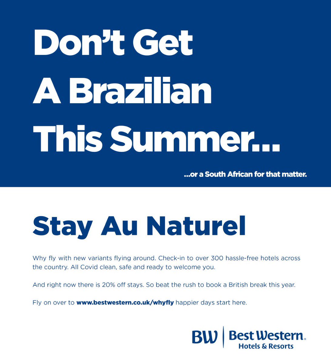 BestWesternGB's tweet photo. Why Fly?! ✈️🤪 Get 20% off British stays this year at https://t.co/cKGuHvZepw 🇬🇧🤩

Beat the stampede, book your break now 🏨🥂

#britishbreaks #britishescapes #staycation #whyfly #aunaturel https://t.co/eC7XpwUbB7