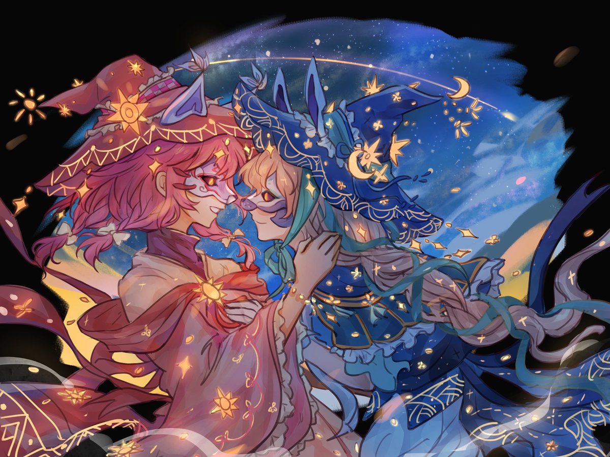 liantreecastle's tweet photo. 🌠 commission for @sunblitz !! love loved drawing their lovely ocs in masquerade hehe
☀️now the sun and moon dance together~✨ https://t.co/RxrnlgOy4i
