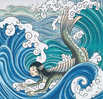 Ningyo of Japanese folklore are part human, part fish, BUT often the fishlike area goes all the way up to the face. Therefore you have a mermaid who's only truly human features are her head. /4