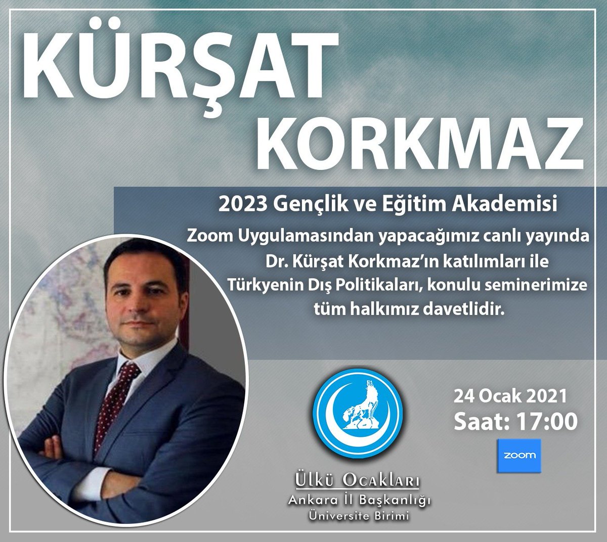 Liderimiz Sayın Dr. Devlet Bahçeli beyin 2023 Lider Ülkü Türkiye vizyonu doğrultusunda 2023 Gençlik ve Eğitim Akademisi başlatmış bulunuyoruz. İlk seminerimiz Pazar günü Saat:17:00 da Dr. Kürşat Korkmaz ile "Türkiyenin Dış Politikaları" başlığında başlayacaktır.