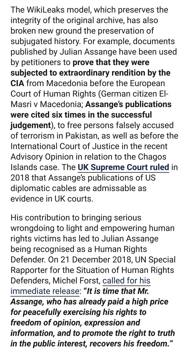 Example:  @Couragefound's successful nomination of Assange, who won EU Parliamentary GUE/NGL award for “Journalists, Whistleblowers and Defenders of the Right to Information” set up in memory of Daphne Galizia. https://defend.wikileaks.org/2019/03/08/courage-nominates-julian-assange-for-the-2019-galizia-prize/Nobel Peace nomination deadline: 31 January.