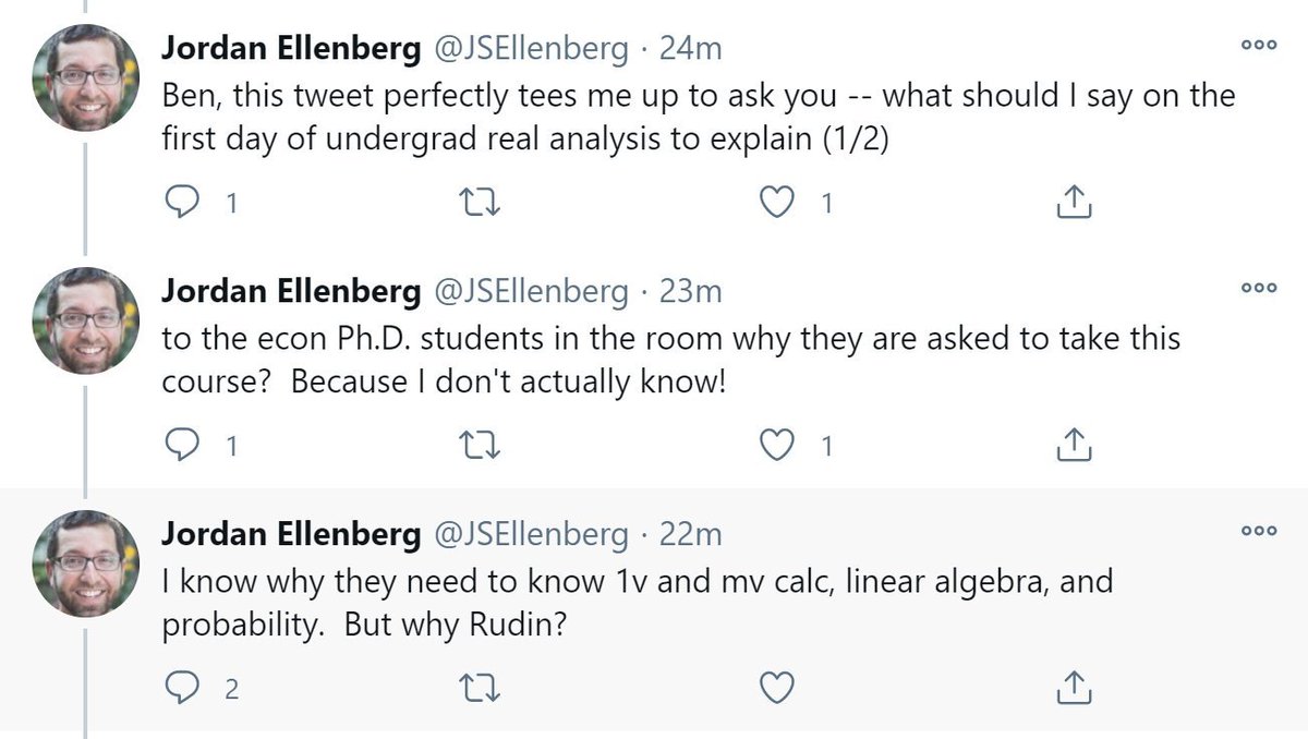 Ok, my own answer to  @JSEllenberg's question.Here are some important statements that come up in economics:"Nice estimators are consistent even in complicated models.""Nice financial markets are informationally efficient."1/