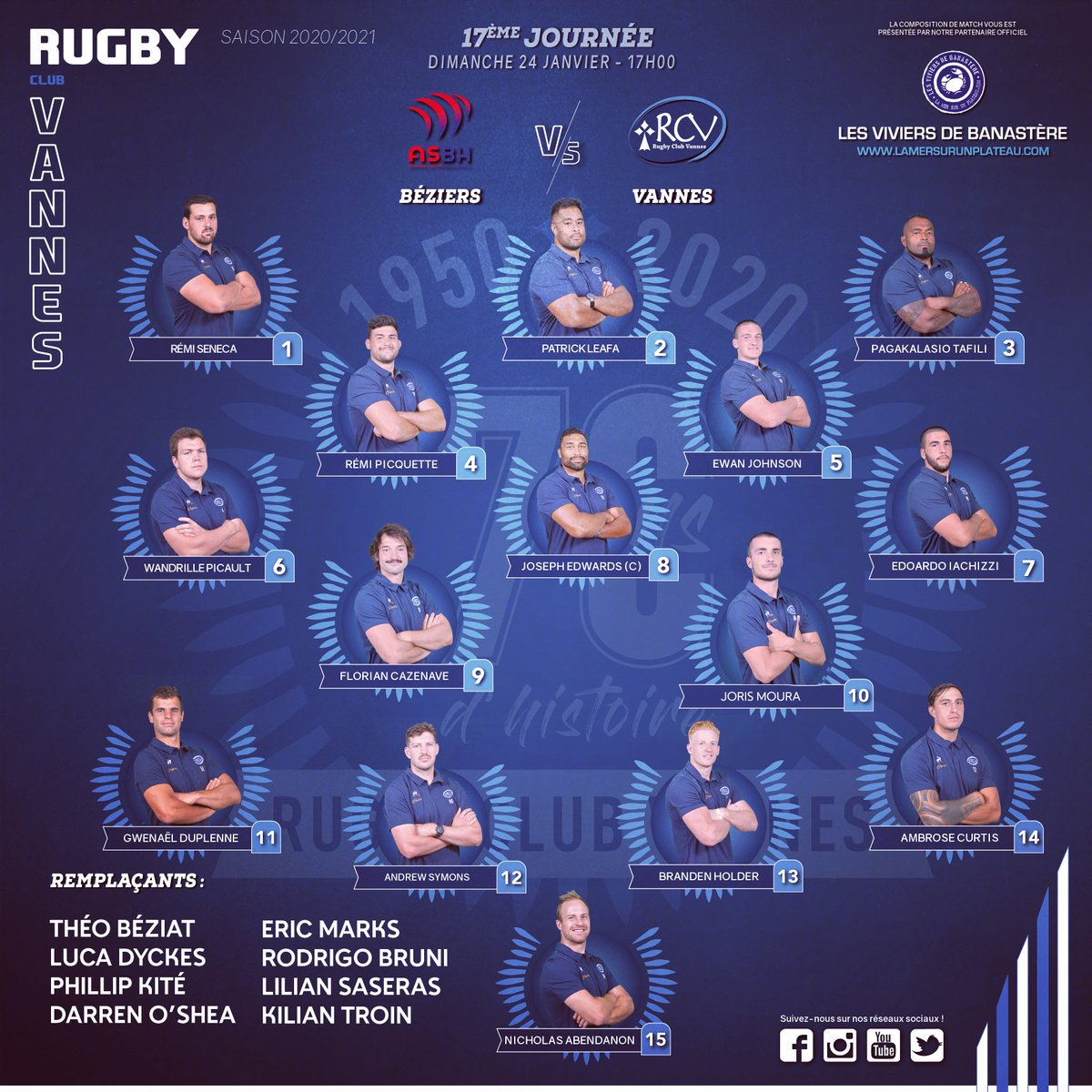 Rugby Club Vannes (@rugbyclubvannes) on Twitter photo 𝗟𝗮 𝗰𝗼𝗺𝗽𝗼 𝗱𝘂 𝗥𝗖𝗩 ⚡️
🏉Voici notre 𝗫𝗩 𝗱𝗲 𝗱é𝗽𝗮𝗿𝘁, pour le déplacement à <a href="/ASBHOfficiel/">ASBH Officiel</a> , ce dimanche à 17h !
Tous avec le RCV ! 🔥
#RugbyClubVannes #BreizhNation 𝗟𝗮 𝗰𝗼𝗺𝗽𝗼 𝗱𝘂 𝗥𝗖𝗩 ⚡️
🏉Voici notre 𝗫𝗩 𝗱𝗲 𝗱é𝗽𝗮𝗿𝘁, pour le déplacement à <a href="/ASBHOfficiel/">ASBH Officiel</a> , ce dimanche à 17h !
Tous avec le RCV ! 🔥
#RugbyClubVannes #BreizhNation