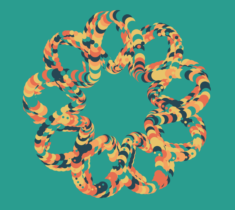 DonKarlssonSan's tweet photo. Version two of Genuary 23 #264653 #2a9d8f #e9c46a #f4a261 #e76f51 on @CodePen: https://t.co/EuFhLODmSw
Click to generate a new pattern!
#genuary #genuary2021 #generative #generativeart #creativecoding #circles https://t.co/brM8ZtCK7j
