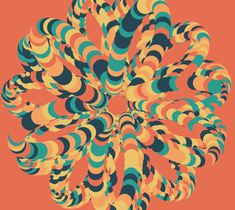 DonKarlssonSan's tweet photo. Version two of Genuary 23 #264653 #2a9d8f #e9c46a #f4a261 #e76f51 on @CodePen: https://t.co/EuFhLODmSw
Click to generate a new pattern!
#genuary #genuary2021 #generative #generativeart #creativecoding #circles https://t.co/brM8ZtCK7j