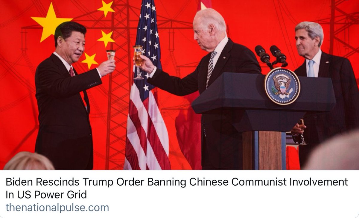 America Being Sold-Out One Executive Order At A TimeCurrent White House Occupant Rescinds Trump Order Banning Chinese Communist Involvement In US Power Grid“Revokes Trump-era EO keeping foreign countries & companies out of America’s bulk power systems https://thenationalpulse.com/news/biden-revokes-trump-energy-eo/