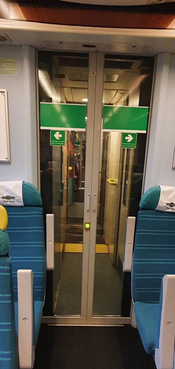  Lastly, we switch on the automatic gangway doors (known as "Star Trek" doors). This is done by a switch in the panel above the door. The doors act as a 30 minute fire barrier and stop smoke filling the whole train, in the event of a fire.