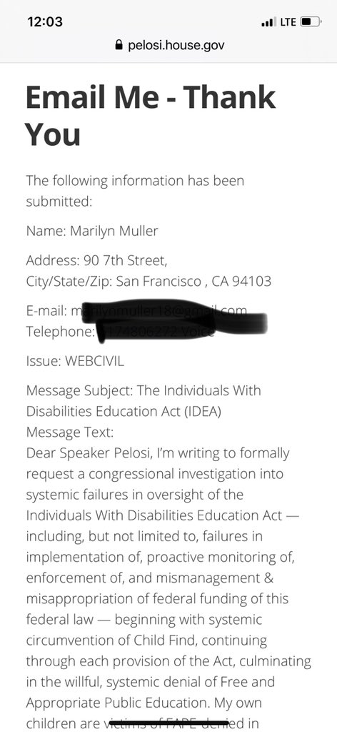 1in5advocacy's tweet photo. Dear @SpeakerPelosi,
Just using every available form of communication to request a congressional investigation into systemic violations of federal law, Individuals With Disabilities Education Act (#IDEA) and the resulting billions defrauded from taxpayers. #FAPEdenied @moms4FAPE https://t.co/migt6H8tlk