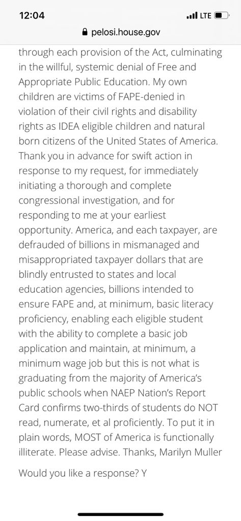 1in5advocacy's tweet photo. Dear @SpeakerPelosi,
Just using every available form of communication to request a congressional investigation into systemic violations of federal law, Individuals With Disabilities Education Act (#IDEA) and the resulting billions defrauded from taxpayers. #FAPEdenied @moms4FAPE https://t.co/migt6H8tlk