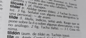 titogg's tweet photo. @ladypsyc @ZahoriDisecado @capdevilaaaa @Carlos__Mayoral Al revés, la acepción de "tilde" para referirse sólo al acento ortográfico parece reciente. Consulta aquí https://t.co/x9cvru5lv6, o mira las definiciones de otros diccionarios viejos que he encontrado, el primero de 1989, el segundo de 1936. https://t.co/TYtUXr22w0