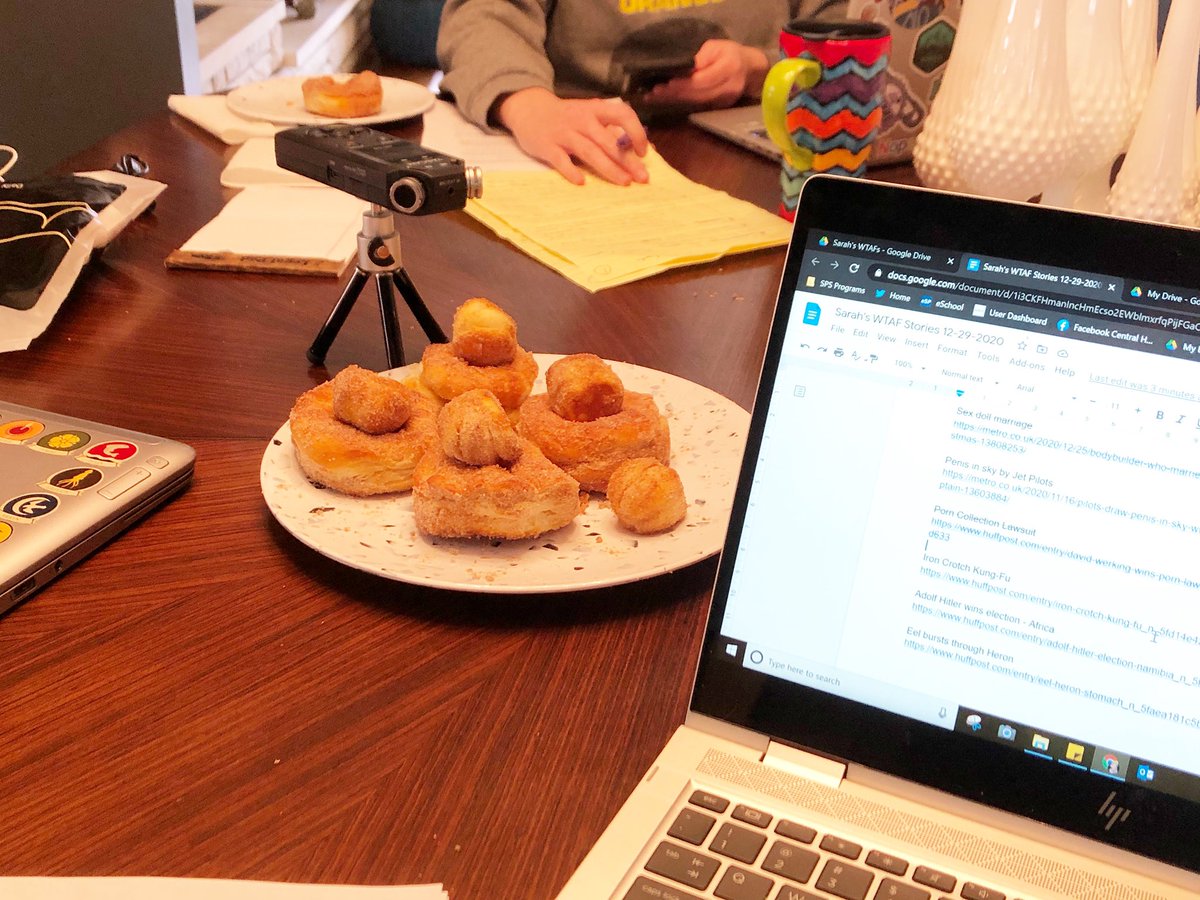 MurderTour's tweet photo. RECORDING DAY!

Sarah made donuts in her new air fryer &amp; Amy DID NOT bring Dancing Mule coffee.

Cool. Cool cool cool.

Be ready for a HEAVY HITTER comin at you in Feb!

#hometownmurdertour #417hmt #springfieldmo #wtaf #ladieswhopodcast #truecrime #truecrimepodcast https://t.co/NJMEzmnC5K