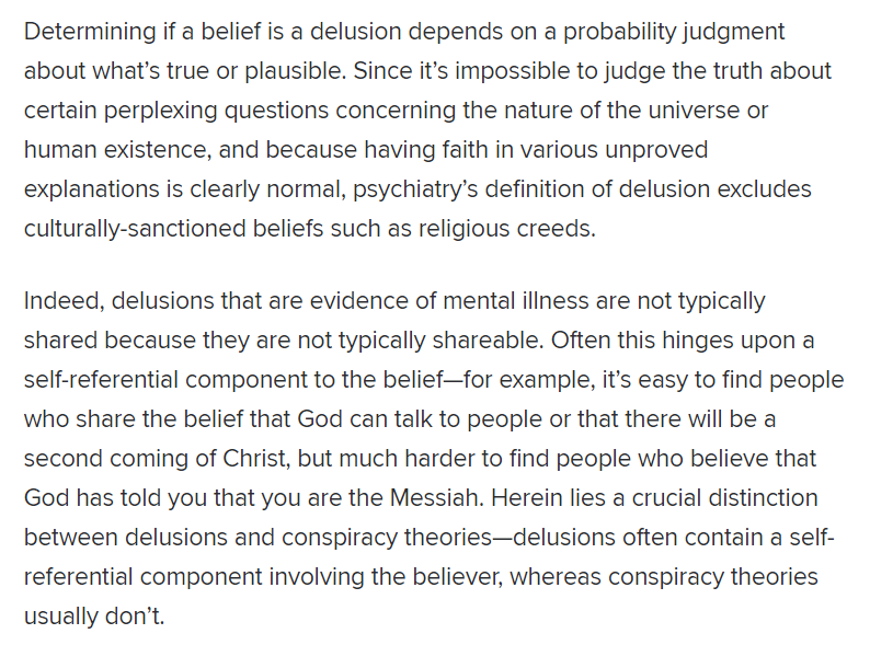 So it's *not great* that the leading proponent of this theory is a gang-stalking believer.Especially because Part II of that article (linked below) describes the "Gangstalking" idea as less delusion & more of a conspiracy theory. @psychunseen NAILS it: https://www.psychologytoday.com/ca/blog/psych-unseen/202010/gang-stalking-conspiracy-delusion-and-shared-belief