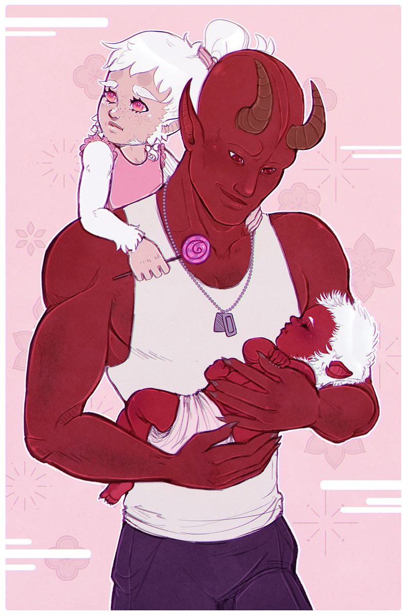Moonlitalien's tweet photo. Answer for an ask on Tumblr!
My OC Dusk, with his daughters Delta and Ava. Now, they're adults &amp; they barely/don't remember him (in Delta's case, since she was a baby) because he was banished from Devaron shortly after Delta was born...

#swtor #starwarsoc #devaronian #StarWars https://t.co/AMNmclHIkB