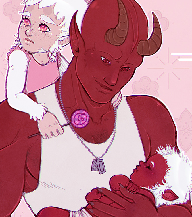 Moonlitalien's tweet photo. Answer for an ask on Tumblr!
My OC Dusk, with his daughters Delta and Ava. Now, they're adults &amp; they barely/don't remember him (in Delta's case, since she was a baby) because he was banished from Devaron shortly after Delta was born...

#swtor #starwarsoc #devaronian #StarWars https://t.co/AMNmclHIkB