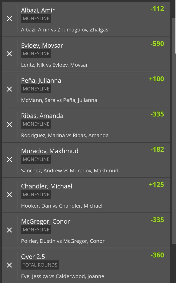 theDEGENgineer's tweet photo. #UFC257 Picks 👊💪
I have 5 total plays made up.. odds ranging from -101 to +190.
All parlays ending on McGregor ML.
I do not advise parlaying them all together.
Lets have ourselves a night #GamblingTwitter
Follow to #EngineerYourEdge https://t.co/MdE77rOltC