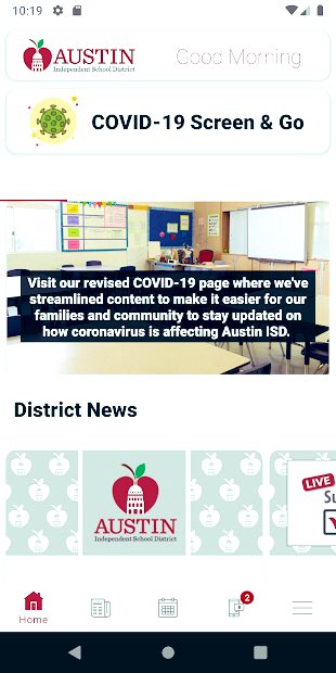 AustinISD Parent Engagement Support Office (@aisdparents) on Twitter photo Free Austin ISD Mobile App
The one place to get real-time <a href="/AustinISD/">Austin ISD</a> district news.
Helpful tools include COVID-19 Screen and Go, an efficient self-screening process for users to complete before leaving home for work or school.
Visit:
austinisd.org/press-releases… Free Austin ISD Mobile App
The one place to get real-time <a href="/AustinISD/">Austin ISD</a> district news.
Helpful tools include COVID-19 Screen and Go, an efficient self-screening process for users to complete before leaving home for work or school.
Visit:
austinisd.org/press-releases…