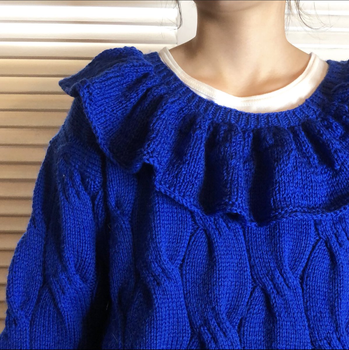 吉祥寺古着屋ガーニッシュ 通販掲載 ロイヤルブルーのフリルニット Vintage Antique Vintagefashion 古着屋 レディース古着 東京古着屋 吉祥寺 吉祥寺古着 ヴィンテージ ヴィンテージニット フィッシャーマン T Co Cxnu3otrw9