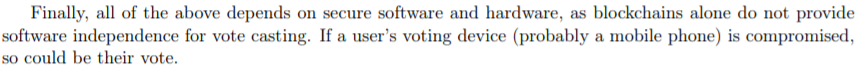 who lose their private key just get a new one, and notify those that the old address is no longer valid? I'm confused, lol.5. " If a user’s voting device (probably a mobile phone) is compromised, so could be their vote."Thread 11/15