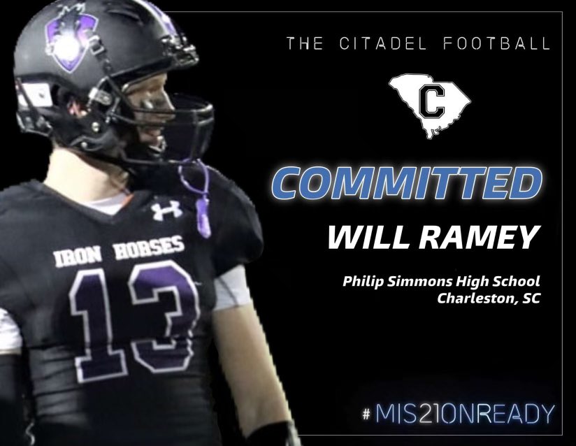 PSIronHorseFB's tweet photo. A huge congratulations is in order to senior captain, three year starter and all state player @WillRamey7 on his offer and commitment to continue his football and academic career at @CitadelFootball. We cannot wait to watch his career! #WinTheDay #Family #RecruitTheHorses https://t.co/KOXDYY98Y3