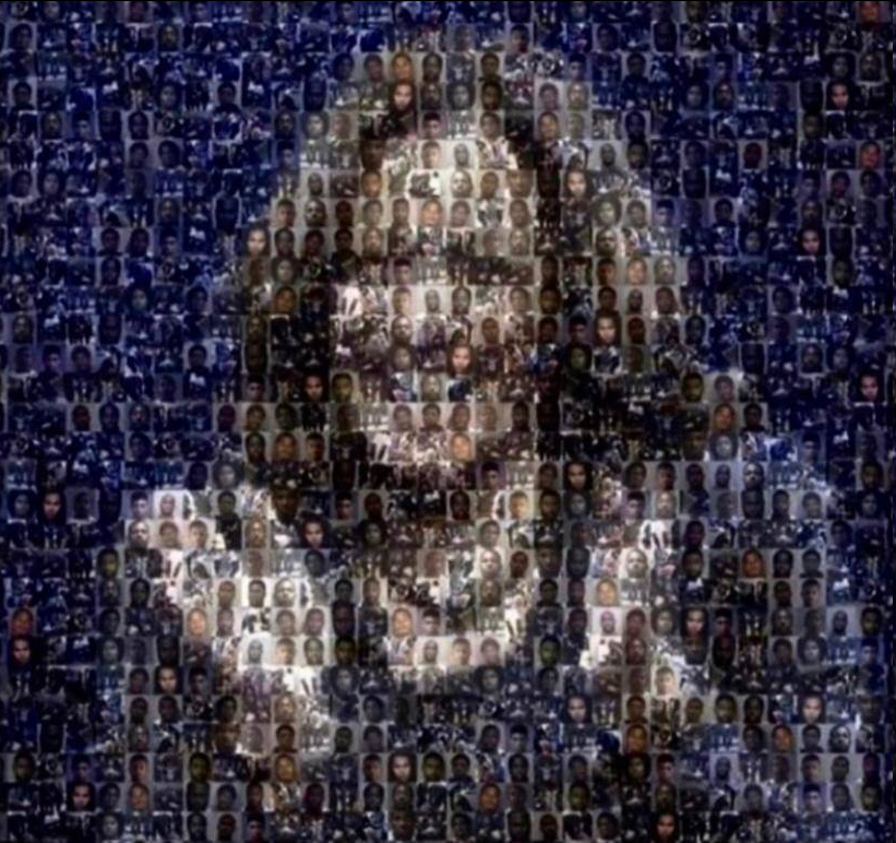 sharonbadger8's tweet photo. Here’s a beautiful mosaic of Kamala Harris made out of all the black men she locked up and kept in prison past their release date for $2 a day prison labor. https://t.co/pr85PtFlZ1
