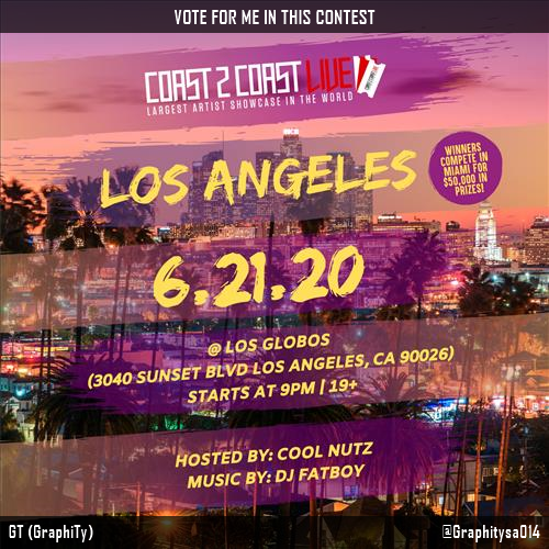 Vote for me to perform for  $50,000 in Prizes!  at #Los Angeles Edition 2/8/21! https://t.co/3NxU7MfvLs<a href="/tag/los"class="tags"><span>#los</span></a><a href="/tag/coast2coast"class="tags"><span>#coast2coast</span></a>