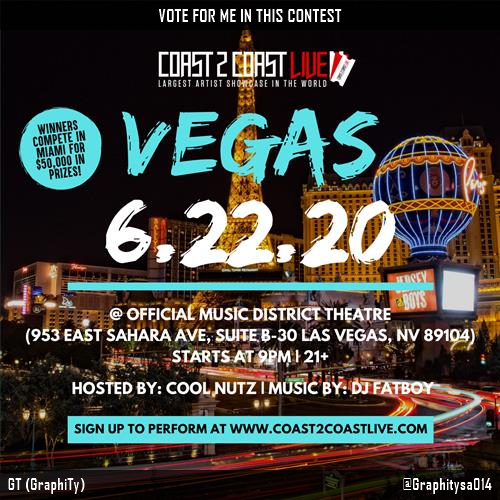 Vote for me to perform for  $50,000 in Prizes!  at #Las Vegas 2/11/21! https://t.co/uJHe2F22jA #Coast2Coast<a href="/tag/las"class="tags"><span>#las</span></a><a href="/tag/coast2coast"class="tags"><span>#coast2coast</span></a>