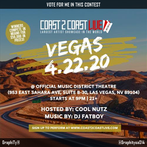 Vote for me to perform for  $50,000 in Prizes!  at #Las Vegas 2/11/21! https://t.co/kgijMnexpm #Coast2Coast<a href="/tag/las"class="tags"><span>#las</span></a><a href="/tag/coast2coast"class="tags"><span>#coast2coast</span></a>