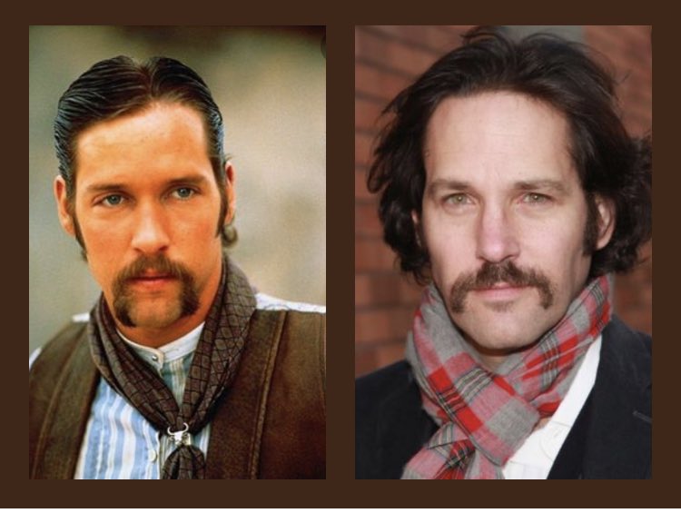 Watching Lonesome Dove. The character, Dishwater Boggett, is played by D.B. Sweeney￼ (left). On the right is actor Paul Rudd.￼ ￼😳😳😳😳
<a href="/RealDBSweeney/">D.B. Sweeney</a>, fess up! Are you Ant Man?